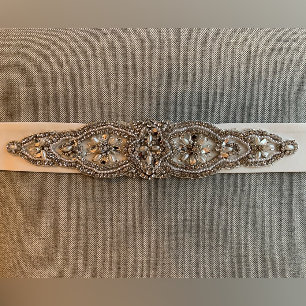 Martina Liana Wedding Dress Belt/ Sash with Pearl and Crystal Beaded Embroidery